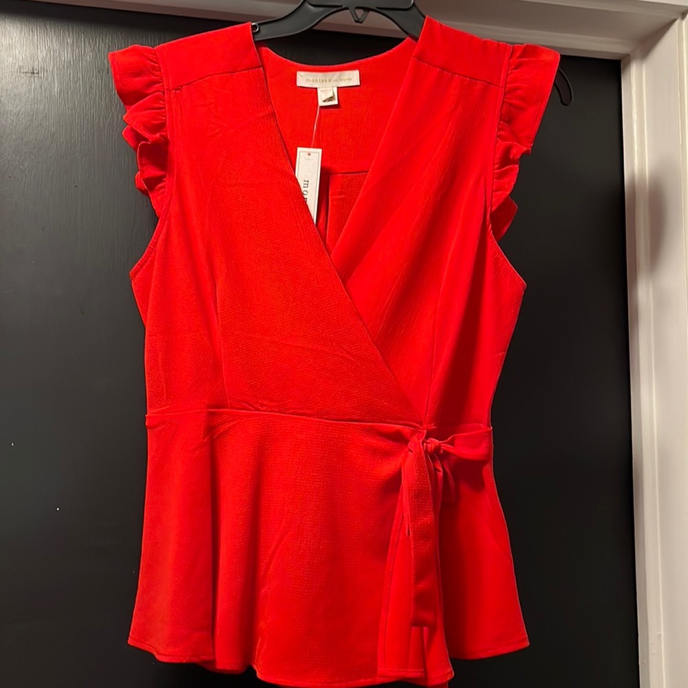 Monteau LA red cap sleeve red top size XL new with tags